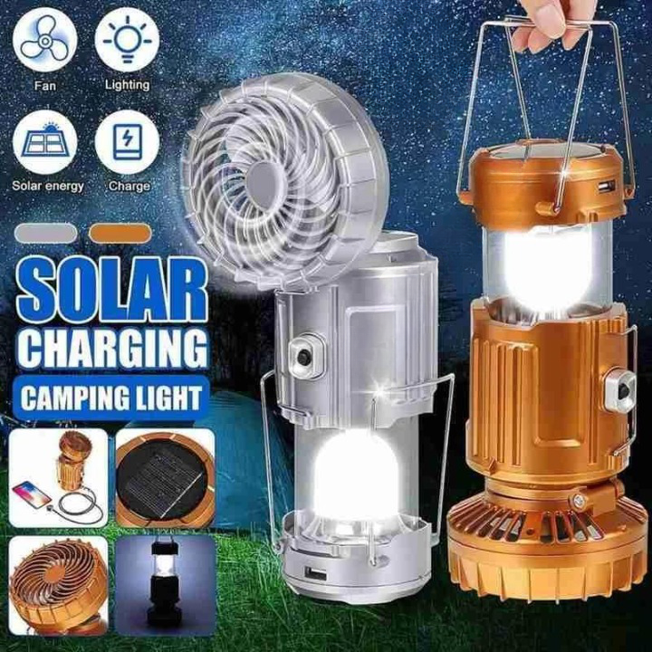 Portable Rechargeable Solar Fan with LED Light & USB Charging 5000mAh